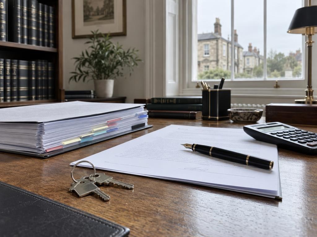Legal pack, contract and keys on a desk